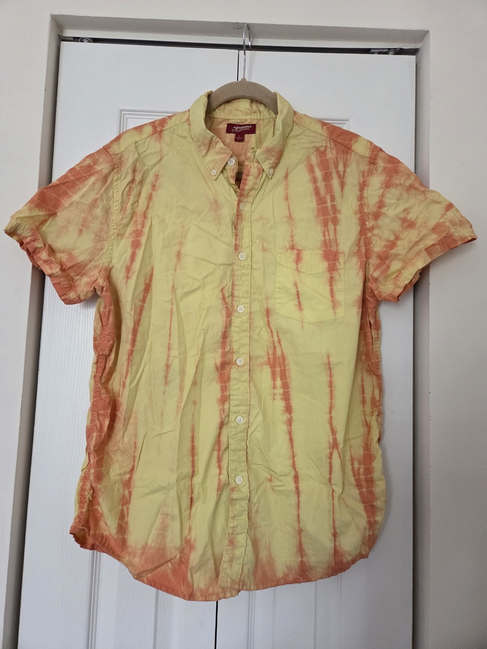 Arizona Jean Company Yellow & Orange Tie-Dye Short Sleeve Button-Down Shirt